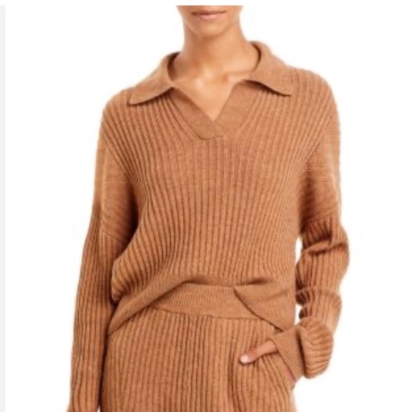 Rag & Bone Maxine Ribbed Knit Polo Sweater Camel | Merino Wool Blend | Size M - Picture 1 of 12
